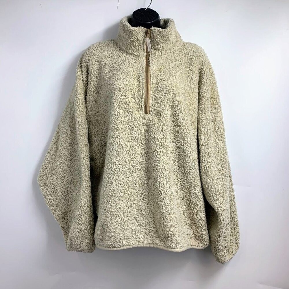 Aritzia TNA Women's 1/4 Zip Pullover Long Sleeve Teddy Bear Fleece Jacket Size L